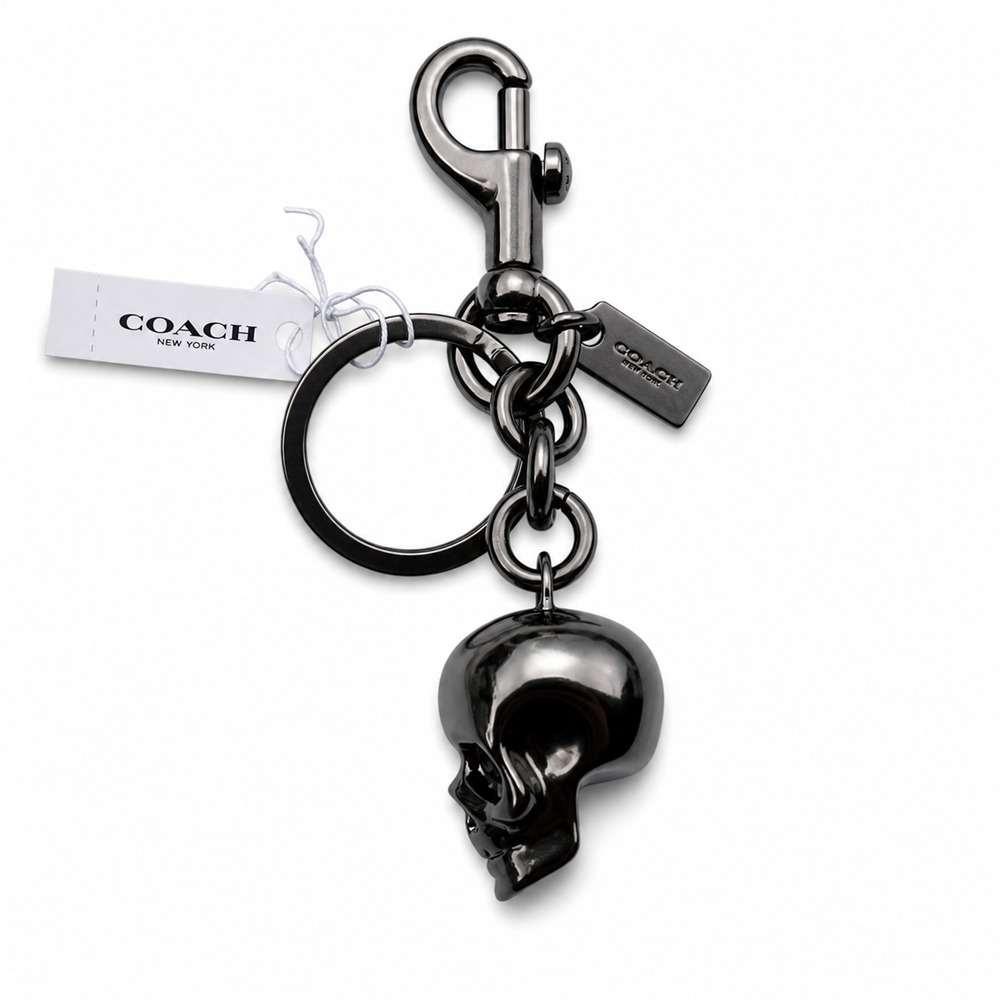 NWT Coach Skull Gunmetal 3D Bag Charm Key Chain Fob 23875